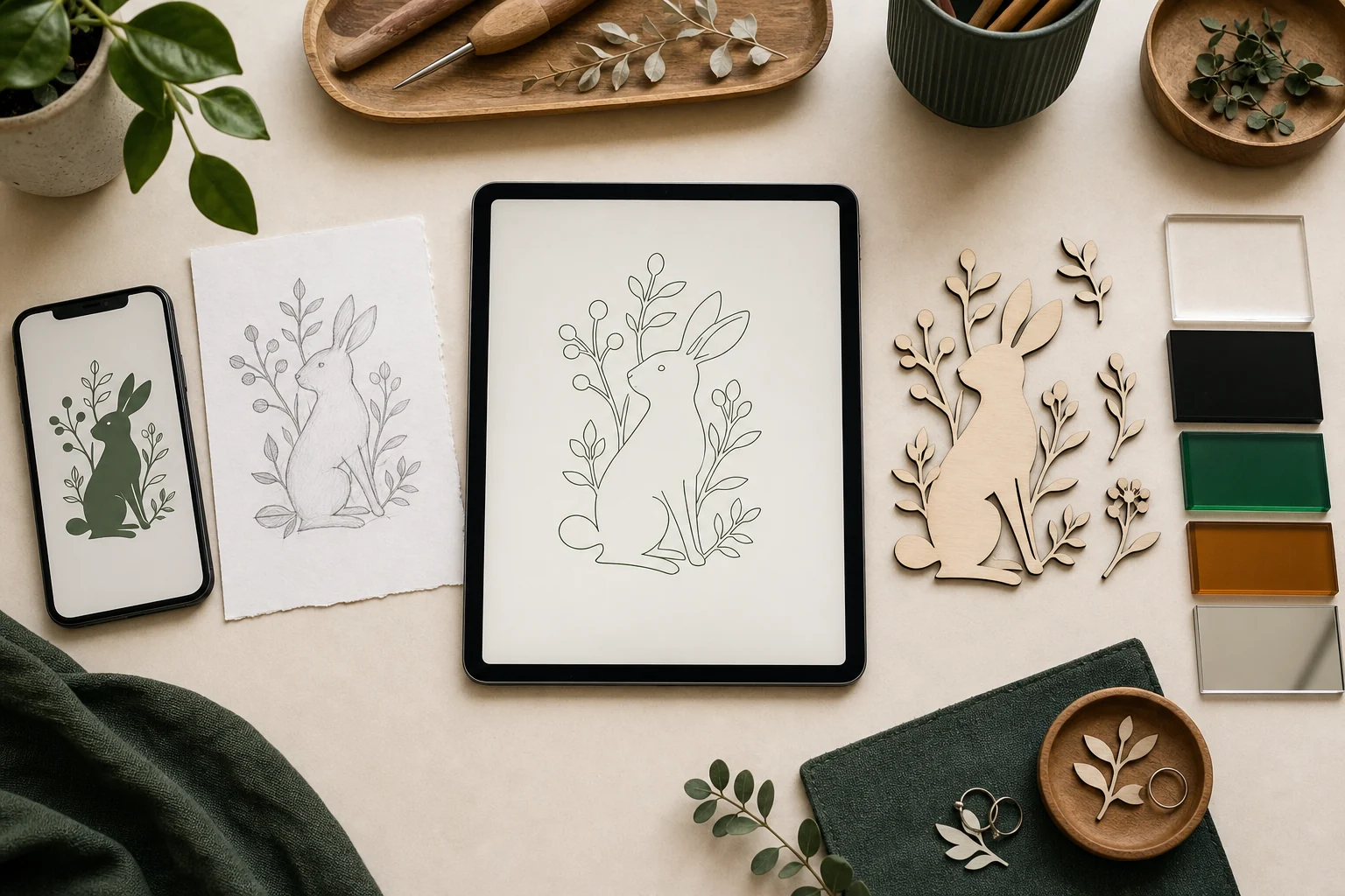 Illustrated workflow from a reference to repeatable laser-cut production