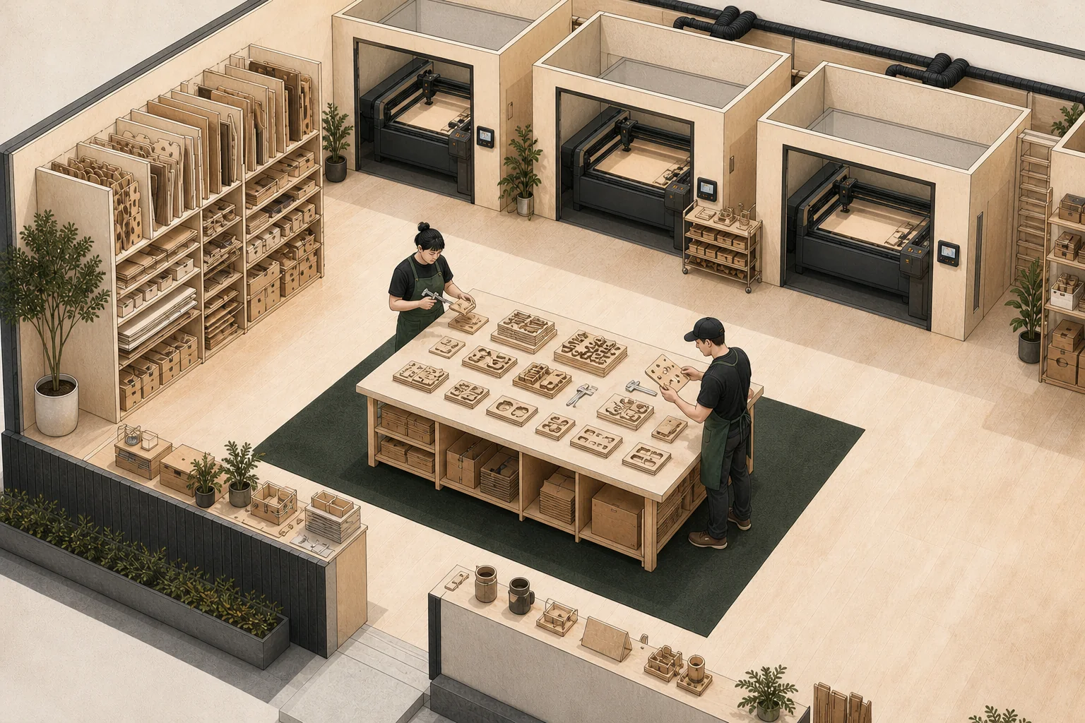Illustrative quality-control process for organized batches of wooden pieces