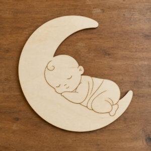 Sleeping Baby on Moon Wooden Cutout