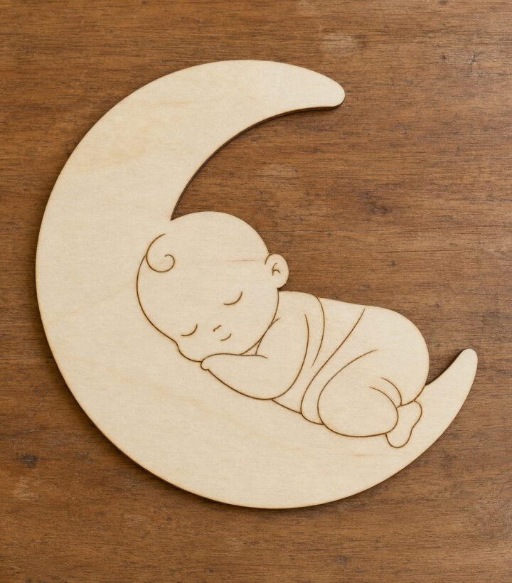 Sleeping Baby on Moon Wooden Cutout