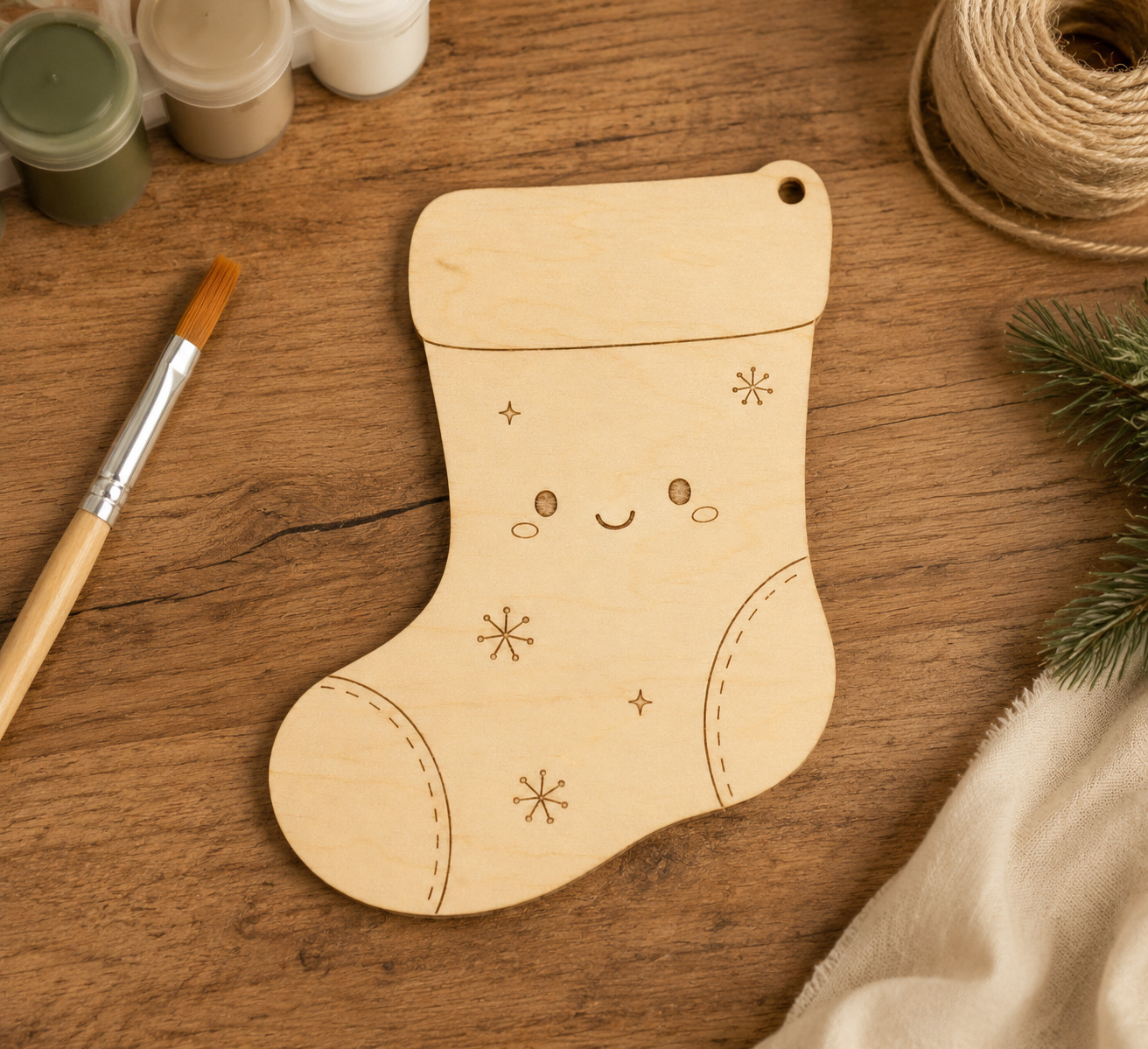 Cute Wooden Christmas Stocking Cutout - Image 7